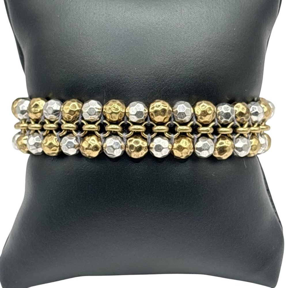 LUCKY BRAND‎ Bracelet Faceted Distressed Metal Ball Bead Link Toggle Two Tone